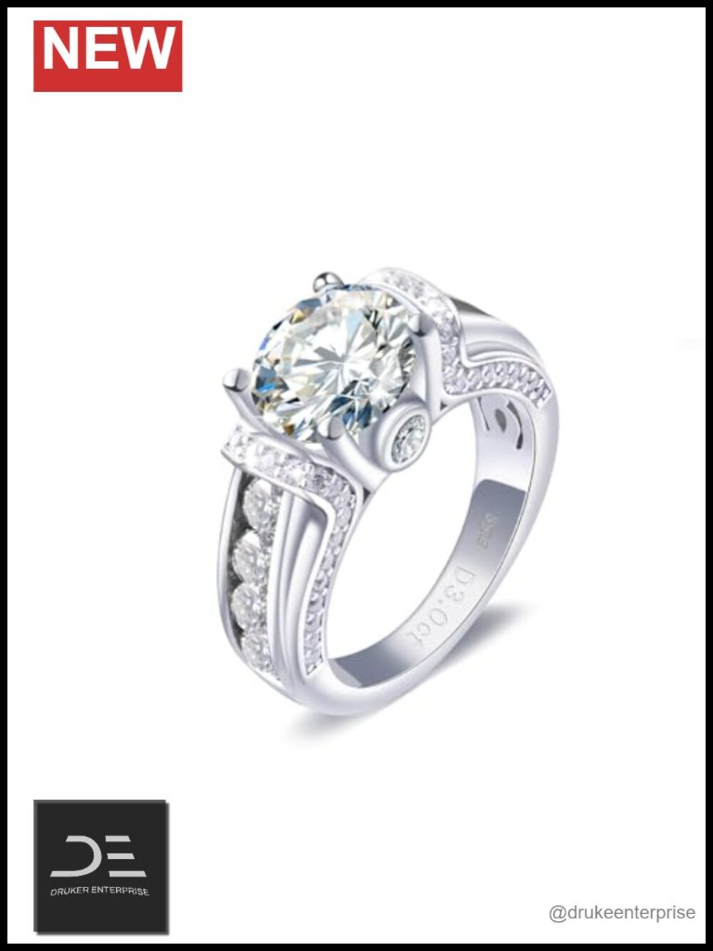 3CT Moissanite Ring 925 Sterling Silver Wedding Band